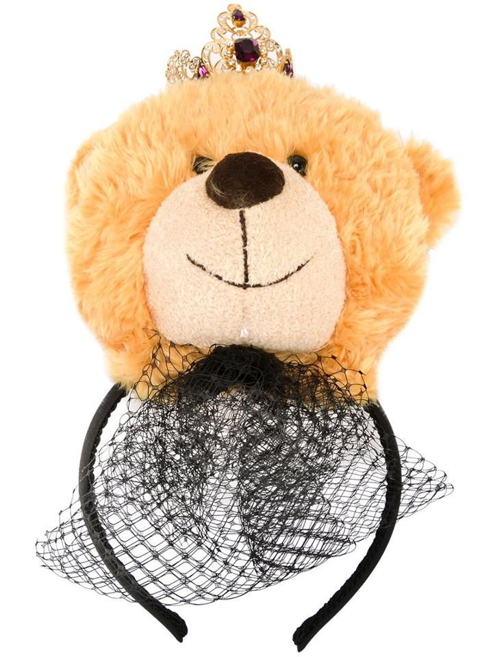 Dolce & Gabbana Teddy Bear Hair Band, Women's, Nude/neutrals, Polyester/brass/crystal