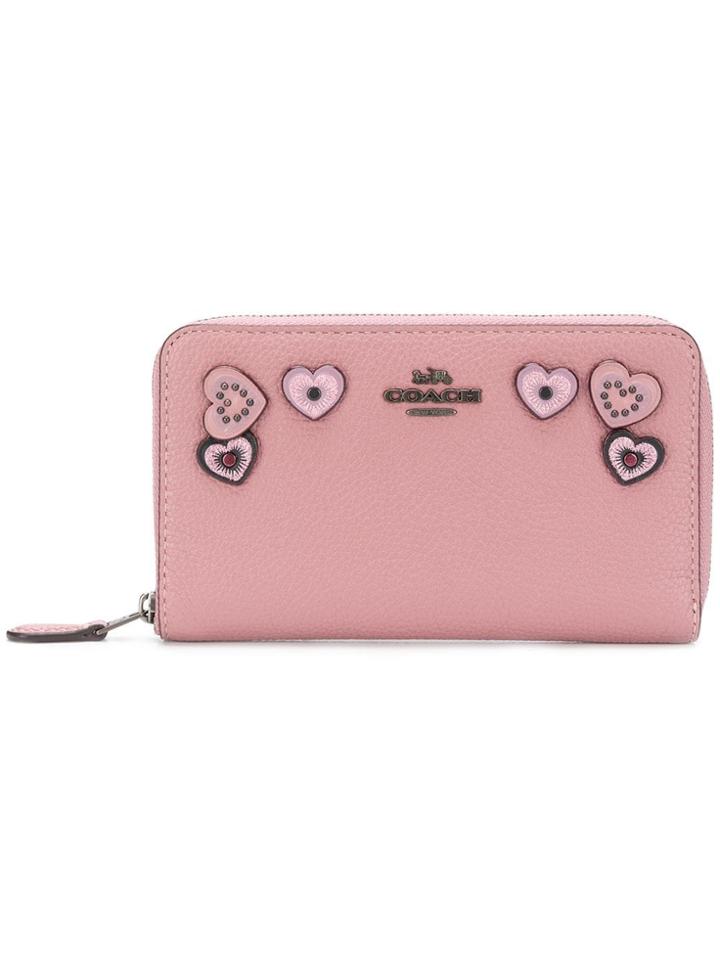 Coach Hearts Medium Zip Wallet - Pink & Purple