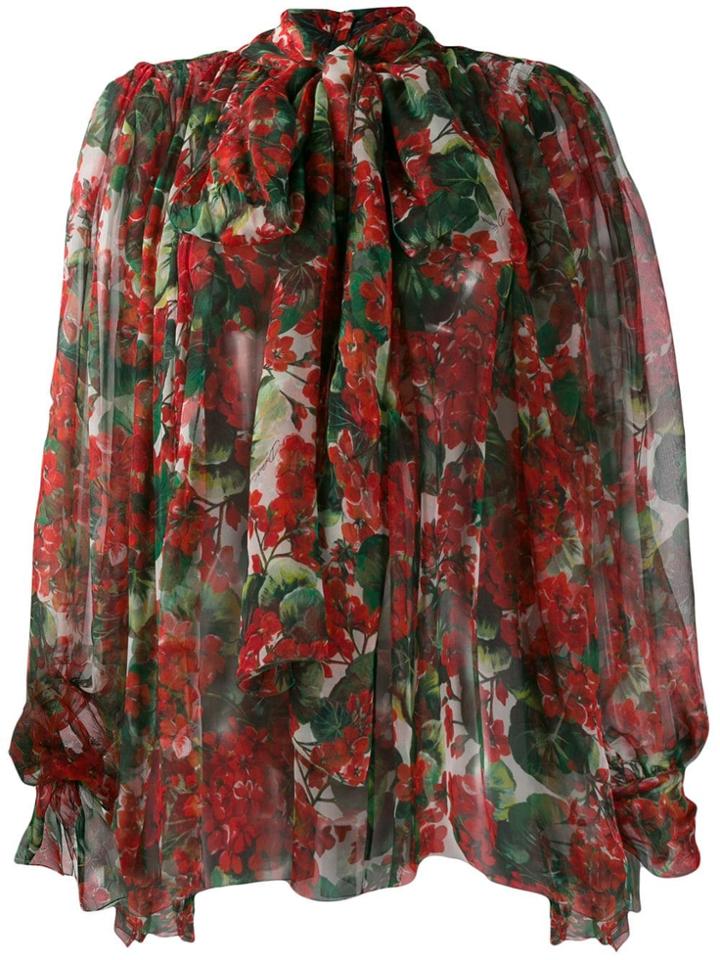 Dolce & Gabbana Printed Pussybow Blouse - Red