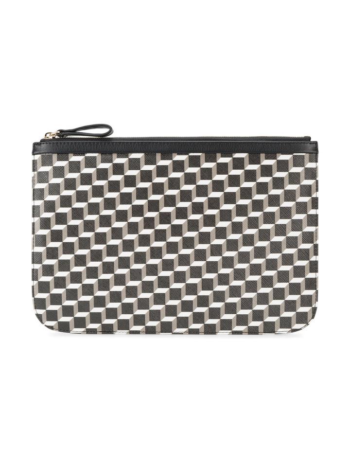 Pierre Hardy Cube Print Pouch, Men's, Black, Calf Leather/polyurethane/canvas