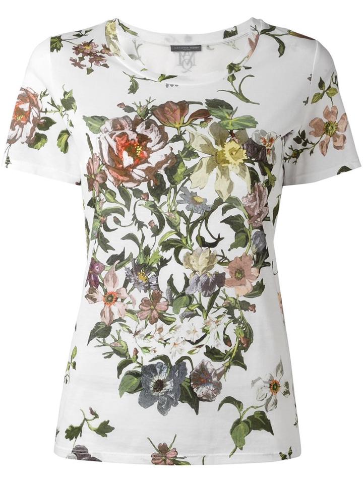 Alexander Mcqueen Floral Skull Print T-shirt, Women's, Size: 48, White, Cotton