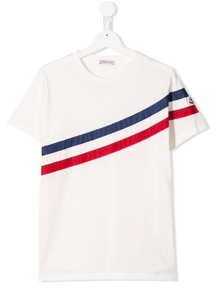 Moncler Kids Diagonal Stripe Detail T-shirt - Neutrals