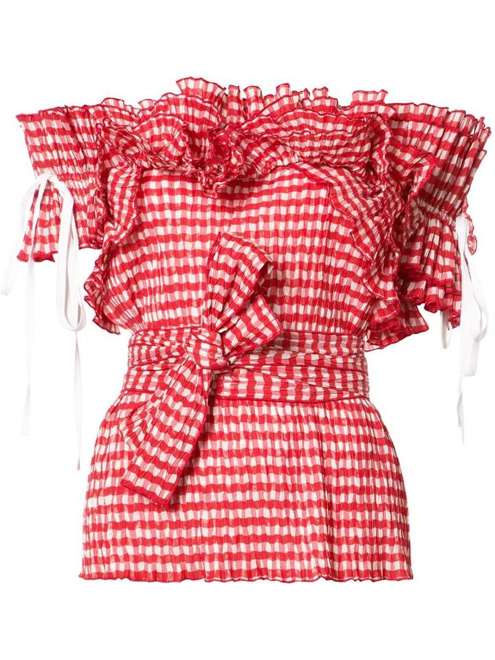Rosie Assoulin 'gingham' Fuffled Top, Women's, Size: Small, Red, Cotton/polyamide/polyester