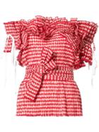 Rosie Assoulin 'gingham' Fuffled Top, Women's, Size: Small, Red, Cotton/polyamide/polyester