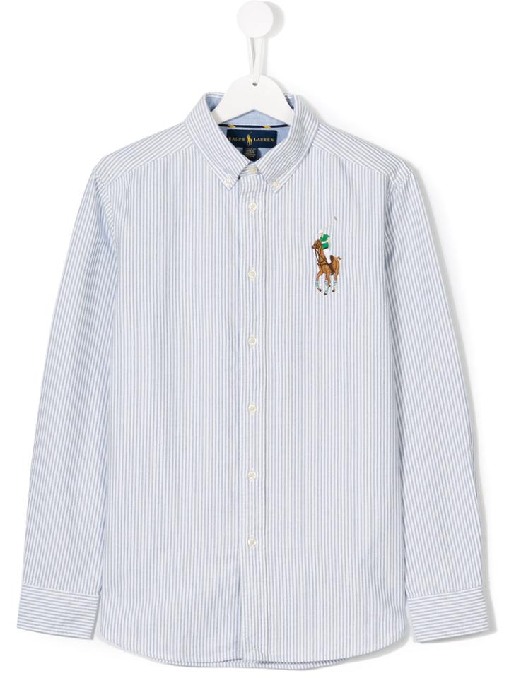 Ralph Lauren Kids Logo Embroidered Striped Shirt - Blue