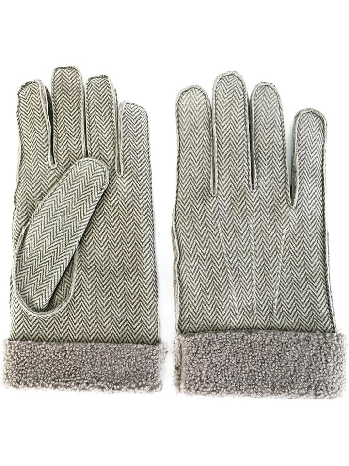 Canali Herringbone Gloves, Men's, Size: Medium, Grey, Leather