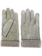 Canali Herringbone Gloves, Men's, Size: Medium, Grey, Leather