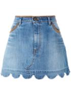 Red Valentino - Scallop Hem Denim Skirt - Women - Cotton/spandex/elastane - 40, Blue, Cotton/spandex/elastane
