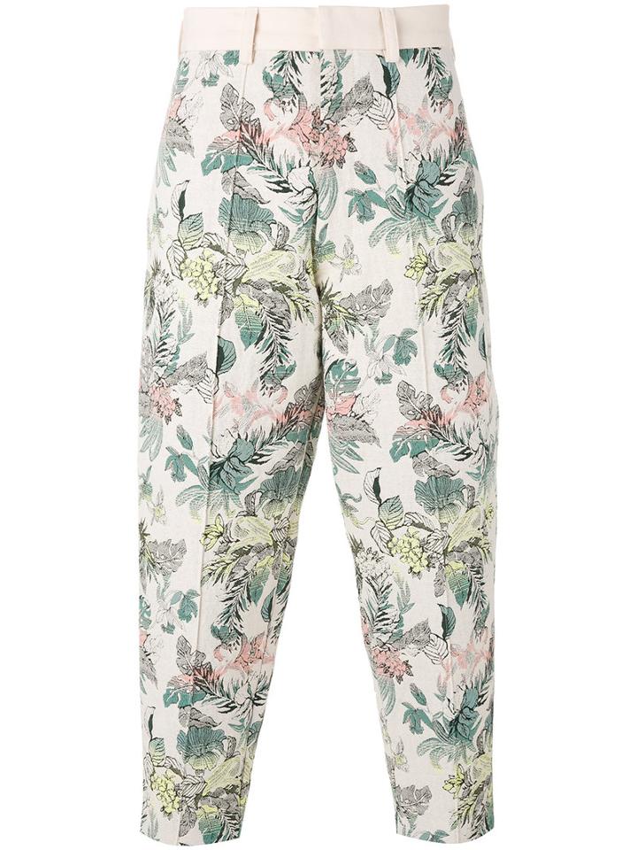 Marna Ro - Floral Cropped Trousers - Men - Cotton/polyester/other Fibers - S, Nude/neutrals, Cotton/polyester/other Fibers
