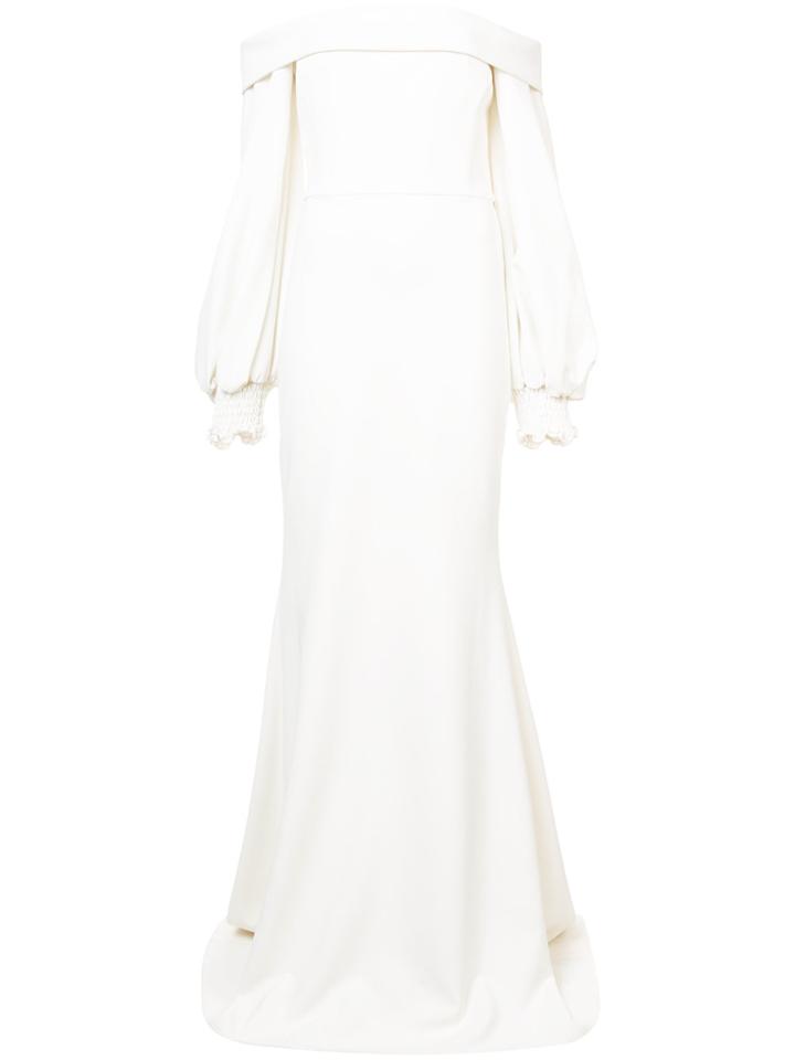 Christian Siriano Off-shoulder Mermaid Dress With Bell Sleeves - White