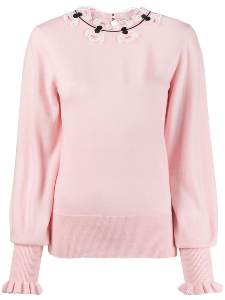 Temperley London Floral Embroidered Fine Knit Sweater - Pink