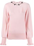 Temperley London Floral Embroidered Fine Knit Sweater - Pink