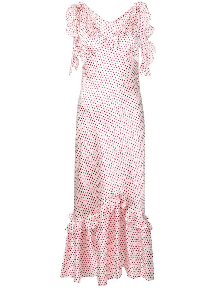 Maggie Marilyn Ruffle Trim Polka Dot Dress - White