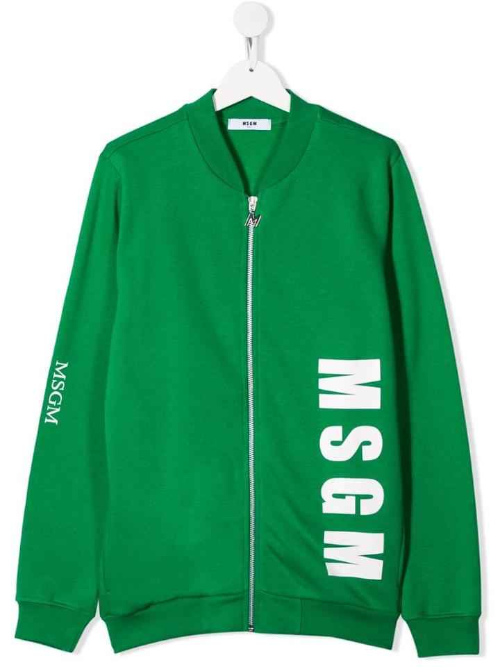 Msgm Kids Logo Printed Jacket - Green
