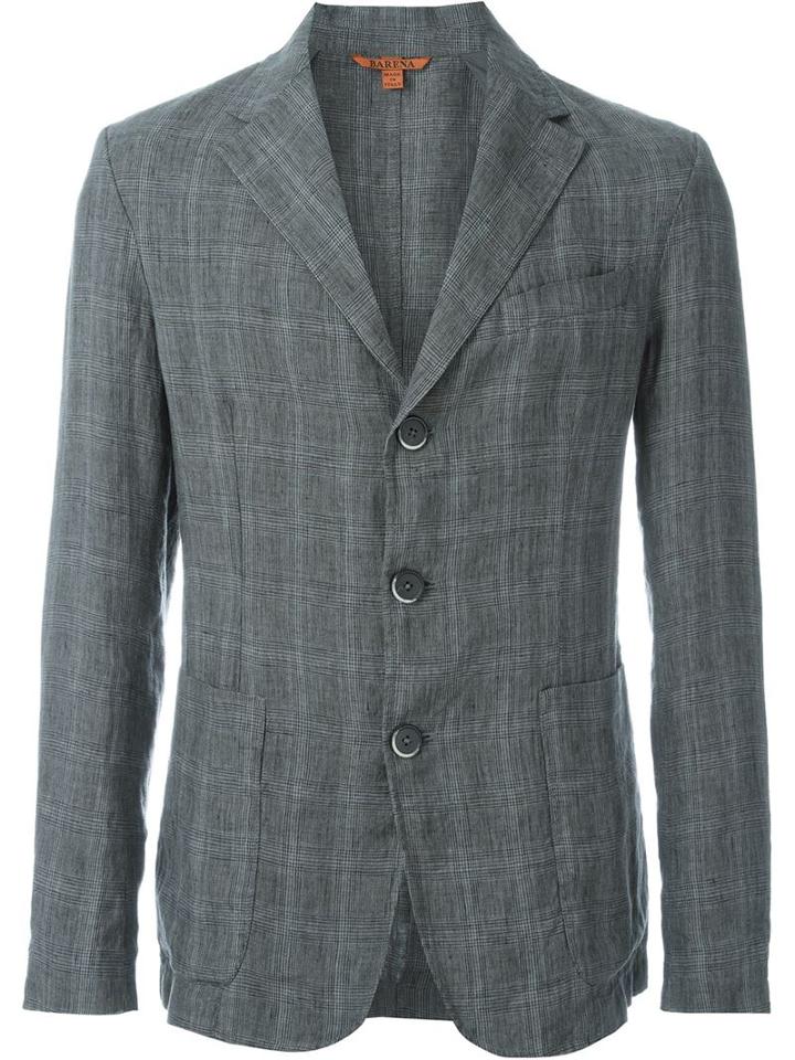 Barena Prince Of Wales Check Blazer, Men's, Size: 46, Grey, Linen/flax/acetate/polyester/cotton