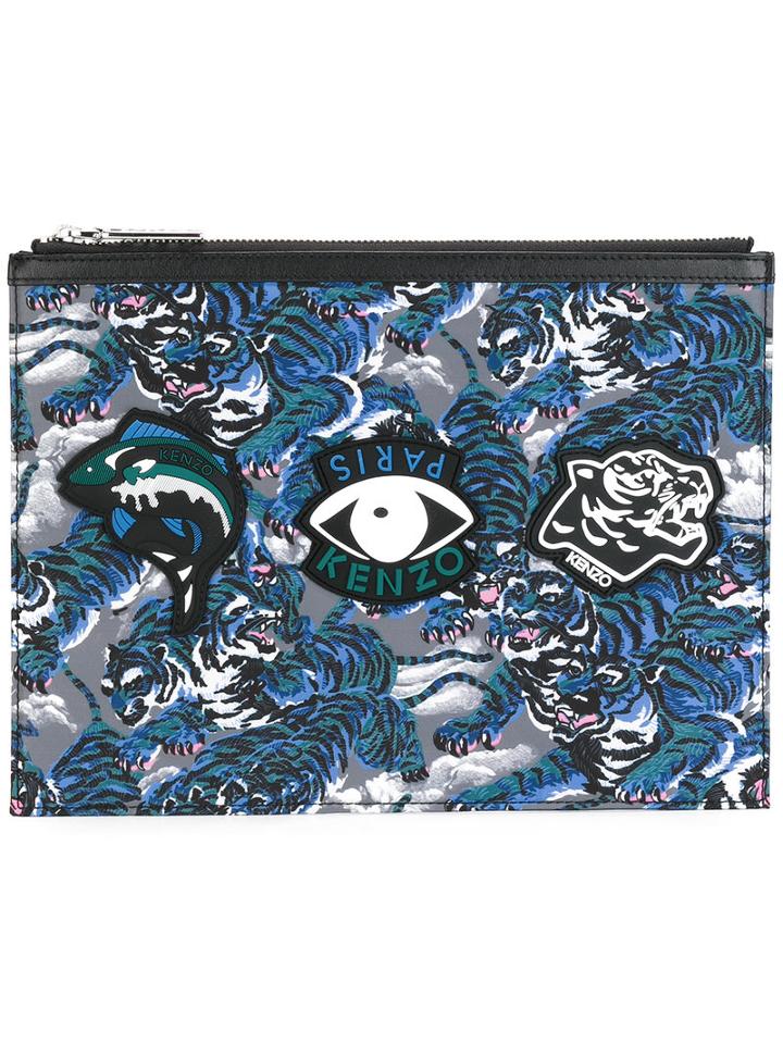 Kenzo Multi Icon Clutch, Men's, Blue, Polyester