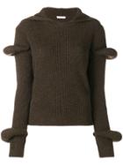 Jw Anderson Rib-knit Hoodie With Puff Sleeves - Green
