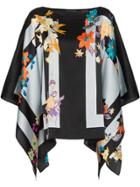 Etro Floral Stripe Print Silk Blend Poncho Top - Black