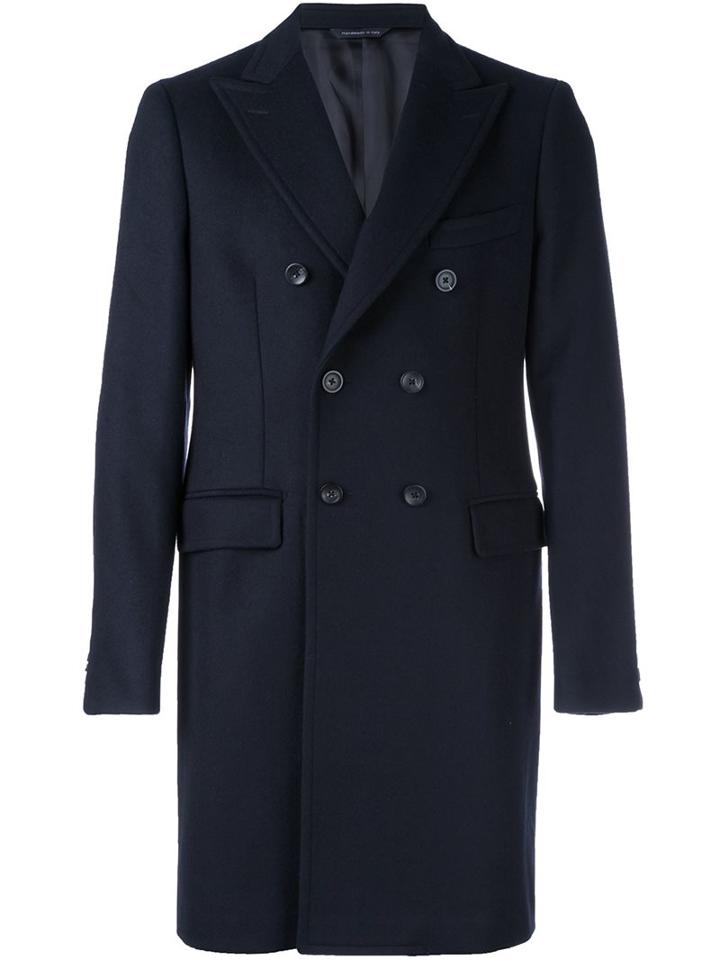 Tonello Double Breasted Coat, Men's, Size: 48, Blue, Acetate/viscose/cashmere/wool