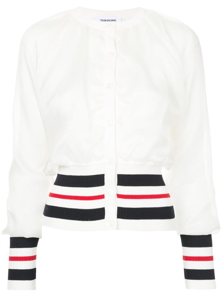 Thom Browne Crewneck Raglan Cardigan With Blouson Overlay In Organza -