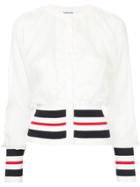 Thom Browne Crewneck Raglan Cardigan With Blouson Overlay In Organza -