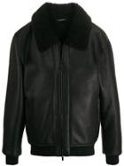 Z Zegna Shearling-collar Leather Jacket - Black