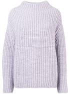 Closed Ribbed Oversized Sweater - Purple