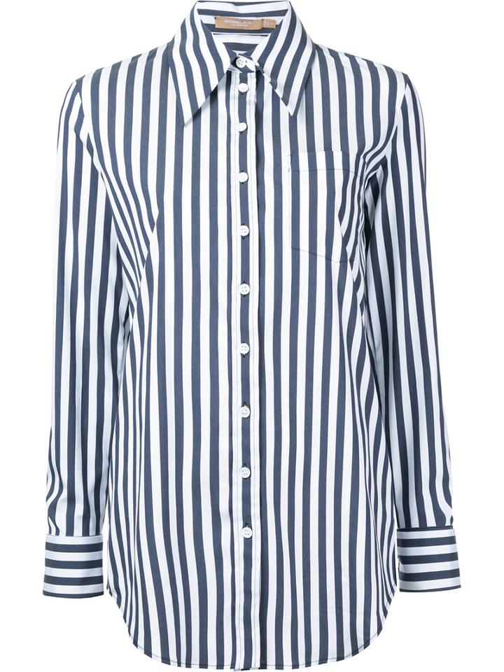 Michael Kors - Striped Boyfriend Fit Shirt - Women - Cotton/polyamide/spandex/elastane - 0, Blue, Cotton/polyamide/spandex/elastane