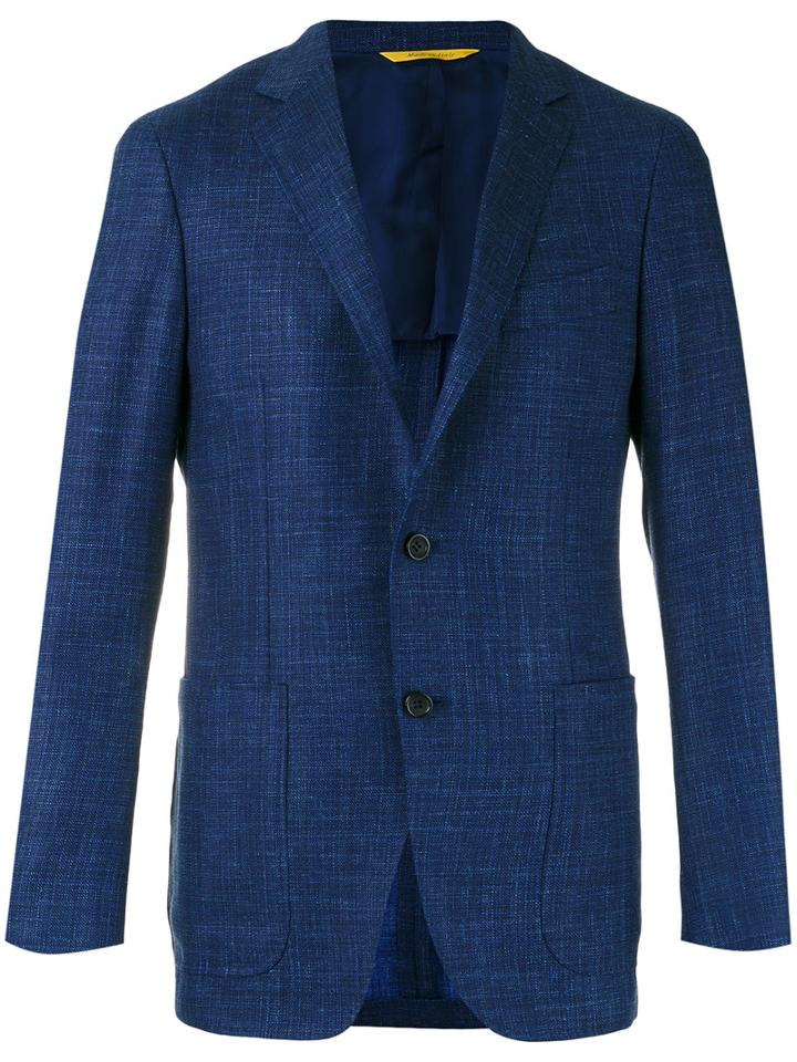 Canali Two Button Blazer, Men's, Size: 56, Blue, Silk/linen/flax/cupro/wool