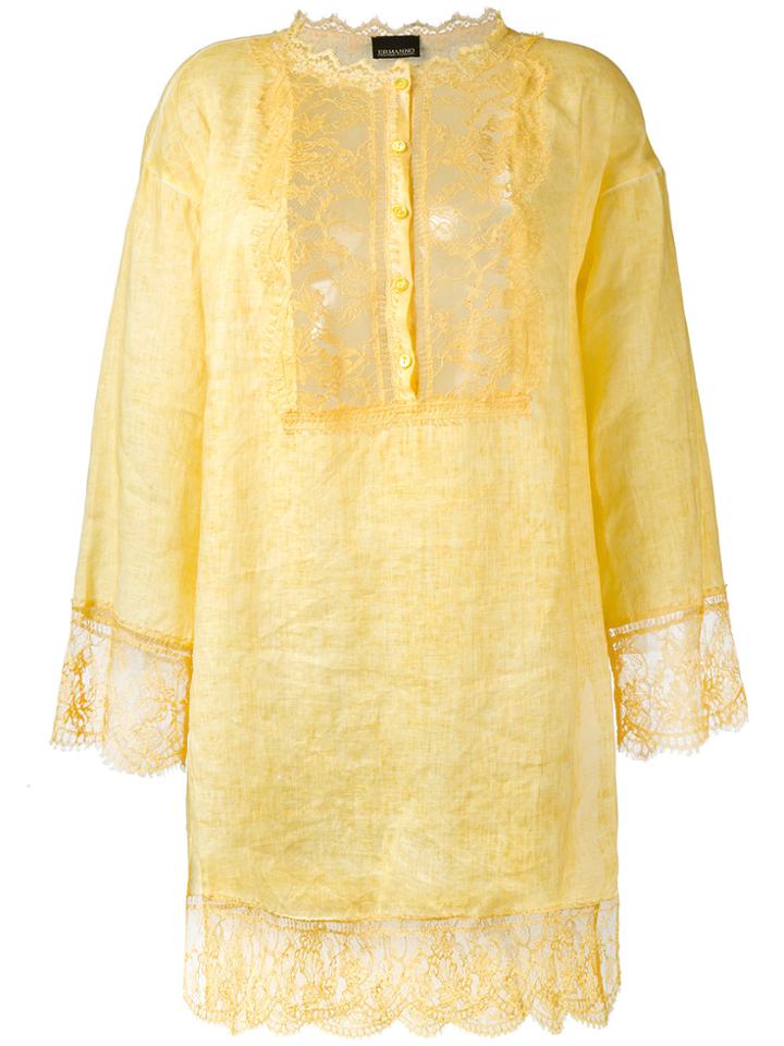 Ermanno Ermanno Lace Trim Tunic Dress - Yellow & Orange