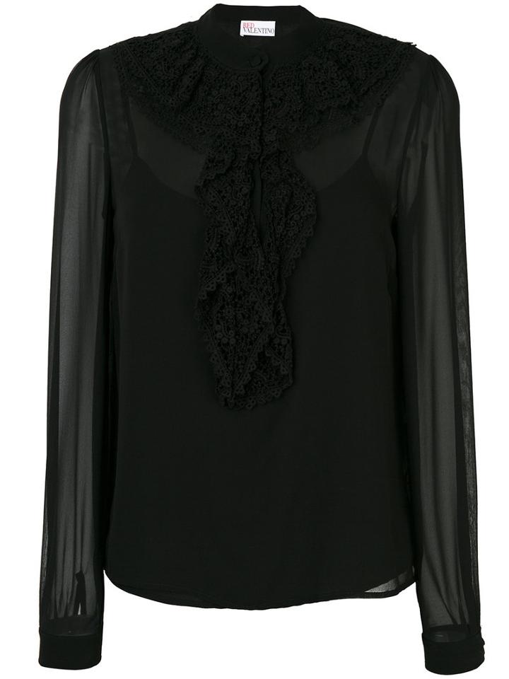 Red Valentino - Sheer Ruffle Blouse - Women - Silk/cotton - 40, Black, Silk/cotton