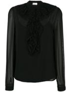 Red Valentino - Sheer Ruffle Blouse - Women - Silk/cotton - 40, Black, Silk/cotton