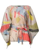 Josie Natori Printed Belted Blouse, Women's, Size: Large, Polyester