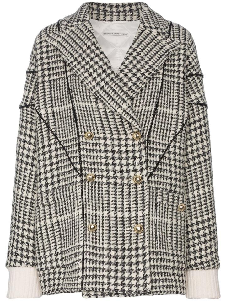 Alessandra Rich Double-breasted Houndstooth Jacket - Black