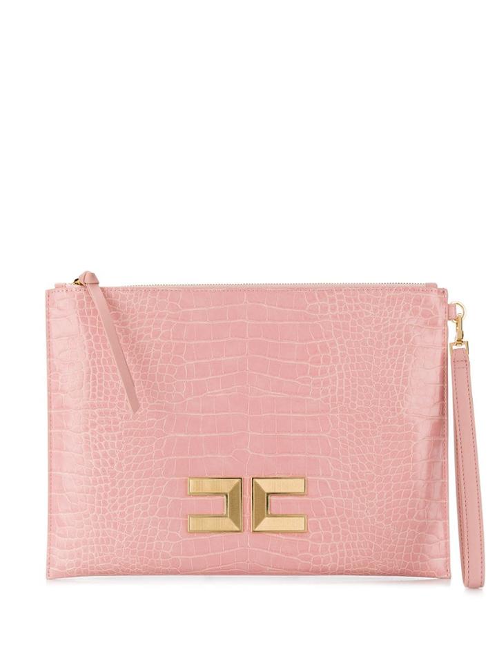 Elisabetta Franchi Crocodile Effect Clutch - Pink