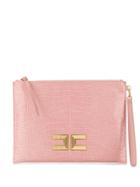 Elisabetta Franchi Crocodile Effect Clutch - Pink