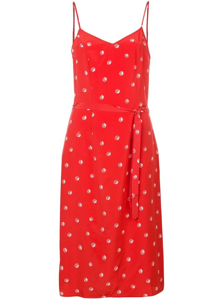 Hvn Dice Print Belted Slip Dress - Red