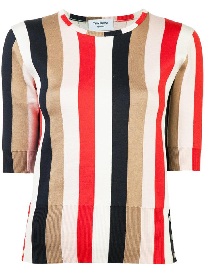 Thom Browne Striped Half Sleeve Top - White