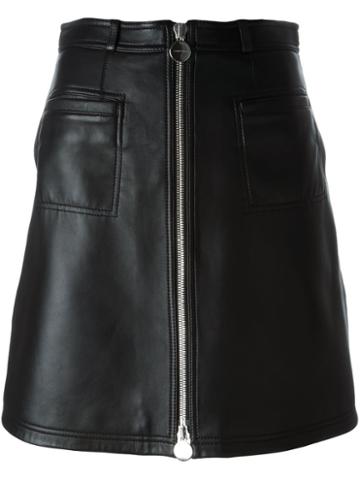 Carven Full Front Zip Skirt, Women's, Size: 34, Black, Lamb Skin/acetate
