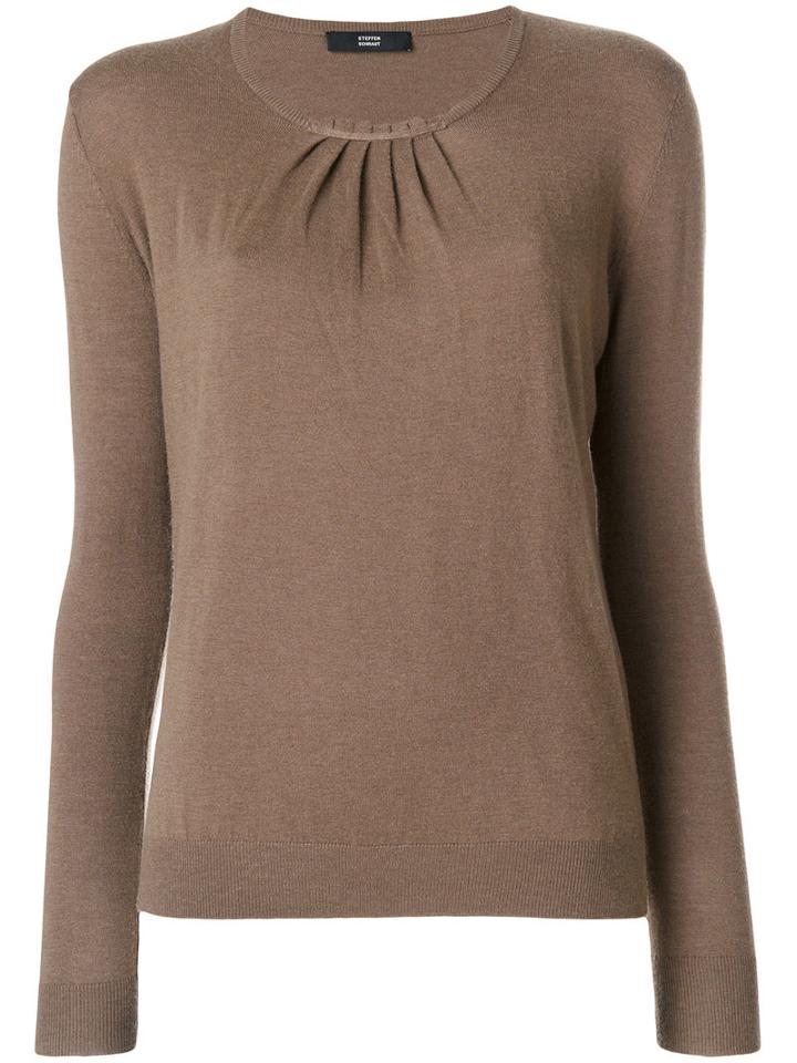 Steffen Schraut - Pleated Detail Knitted Blouse - Women - Nylon/polyester/viscose/cashmere - 36, Brown, Nylon/polyester/viscose/cashmere