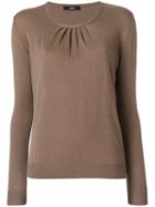 Steffen Schraut - Pleated Detail Knitted Blouse - Women - Nylon/polyester/viscose/cashmere - 36, Brown, Nylon/polyester/viscose/cashmere