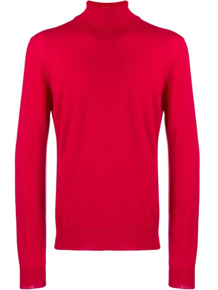 Fay Turtleneck Fine Knit Sweater - Red