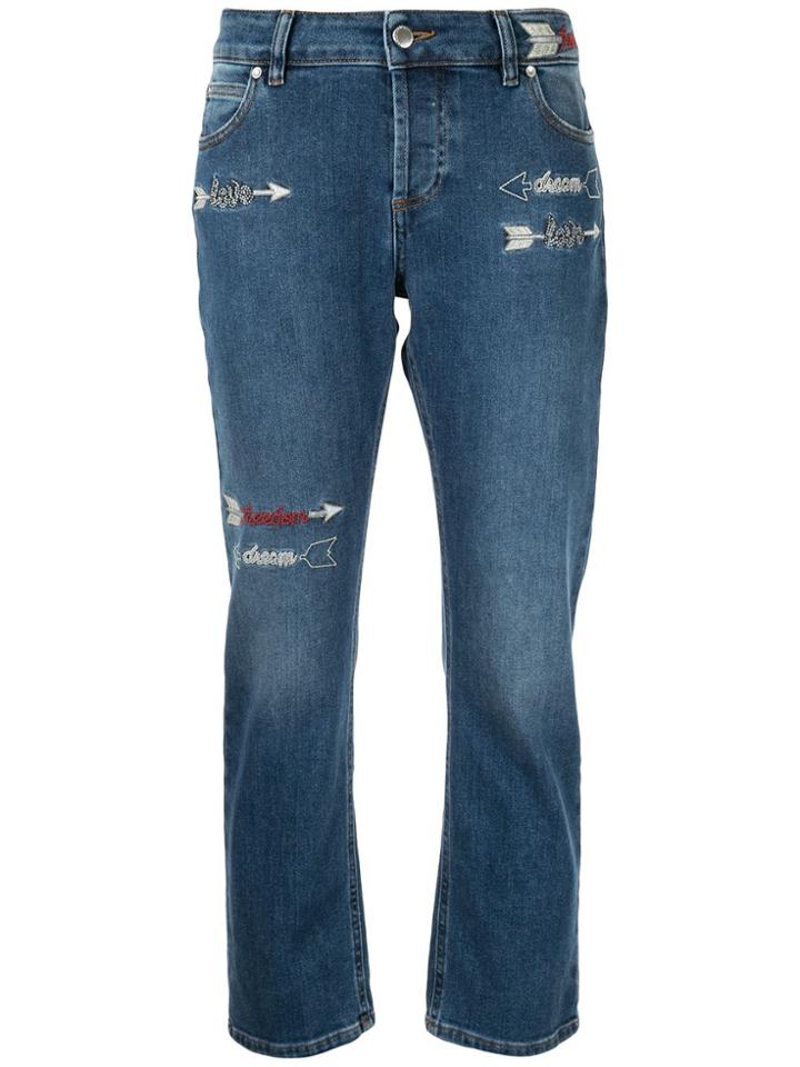Red Valentino Embroidered Details Cropped Jeans - Blue