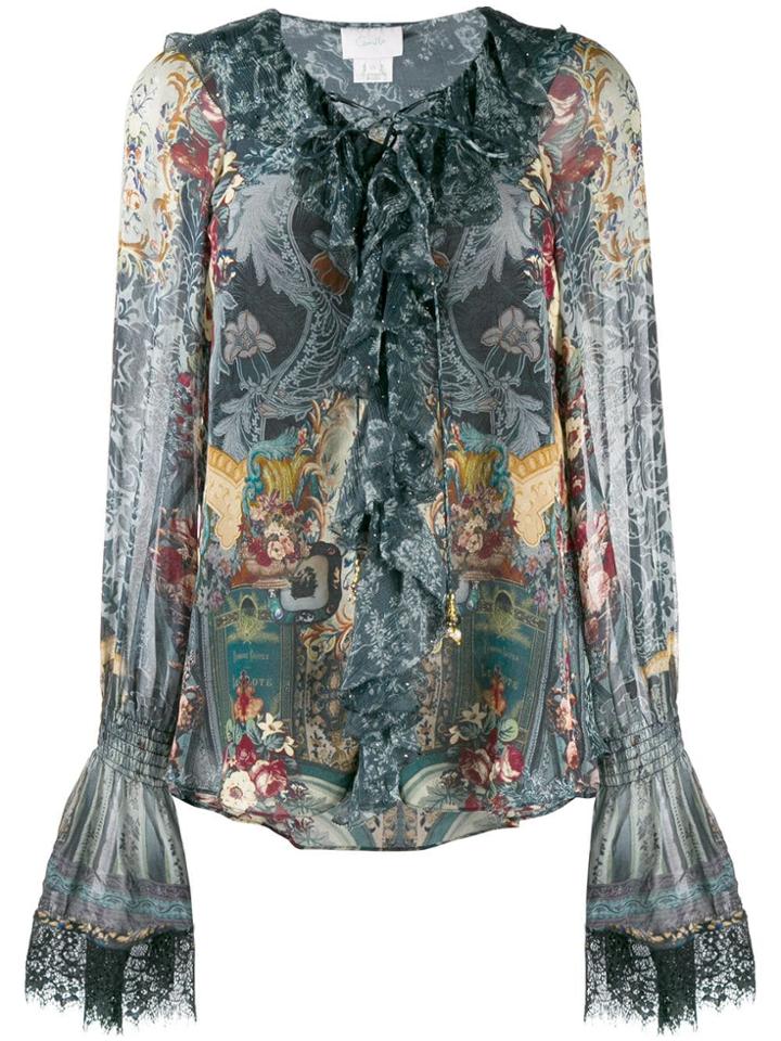 Camilla Printed Long Sleeve Blouse - Blue