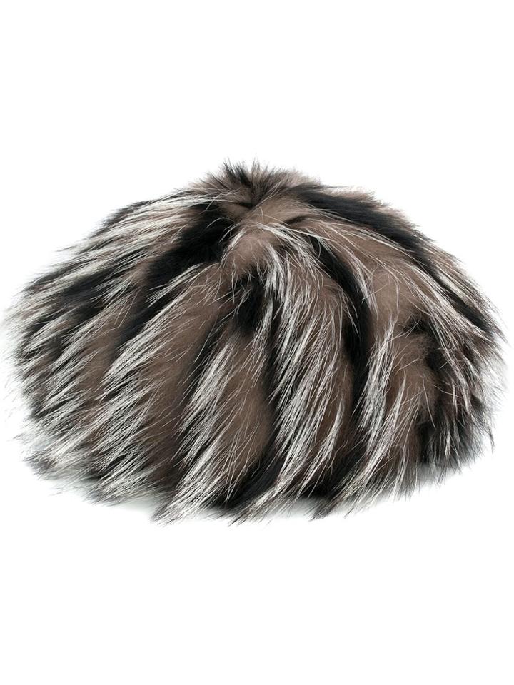Prada Striped Fur Hat - Grey