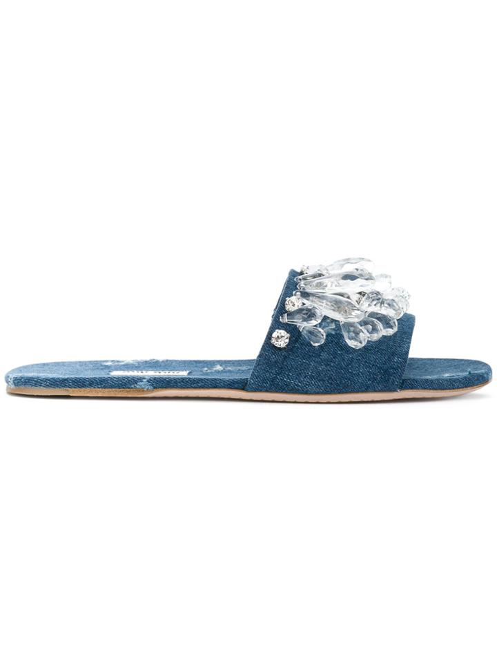Miu Miu Embellished Distressed Sandals - Blue