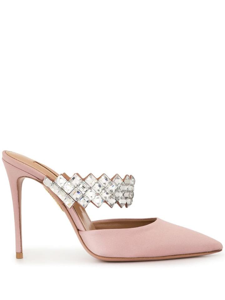 Aquazzura Heeled Satin Mules - Pink