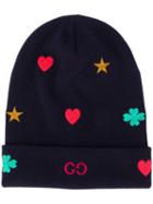 Gucci Contrasting Embroidery Wool Beanie - Blue