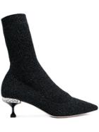 Miu Miu Lurex Knit Ankle Boots - Black