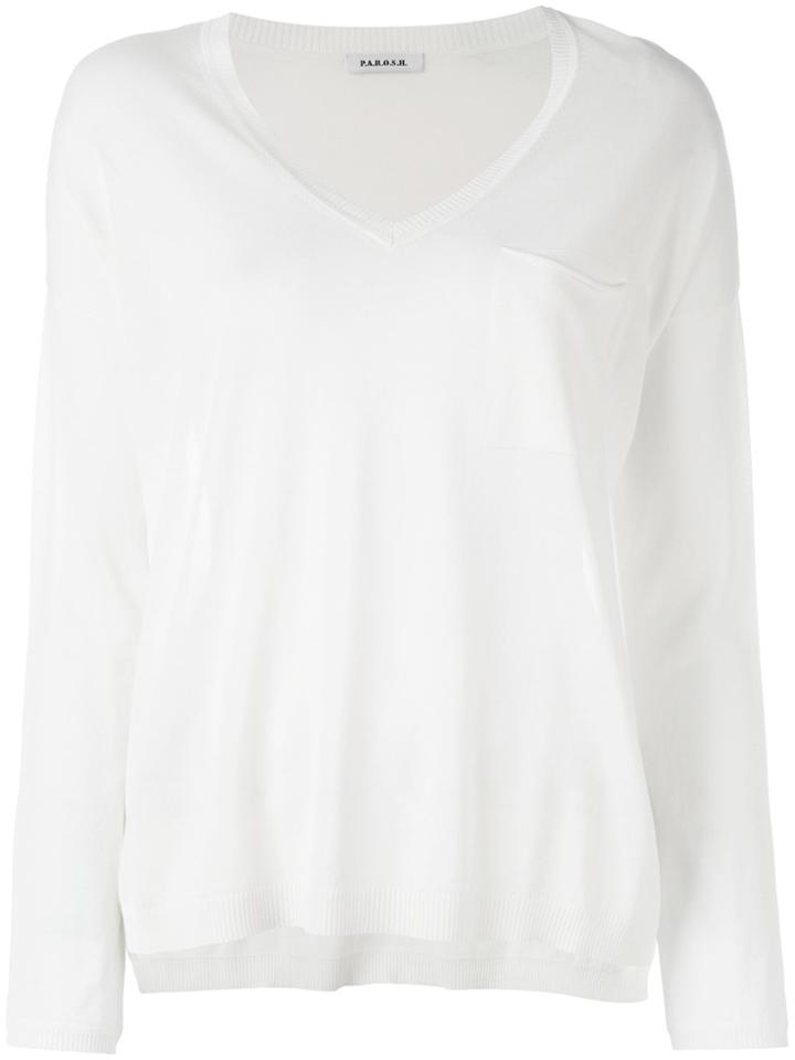P.a.r.o.s.h. Chest Pocket Semi-sheer Blouse - White